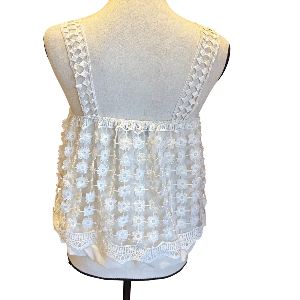 Paola Poggi White Floral Lace 3D Daisy Camisole Smocked Stretch Tank Top IT 38 S - Picture 5 of 11